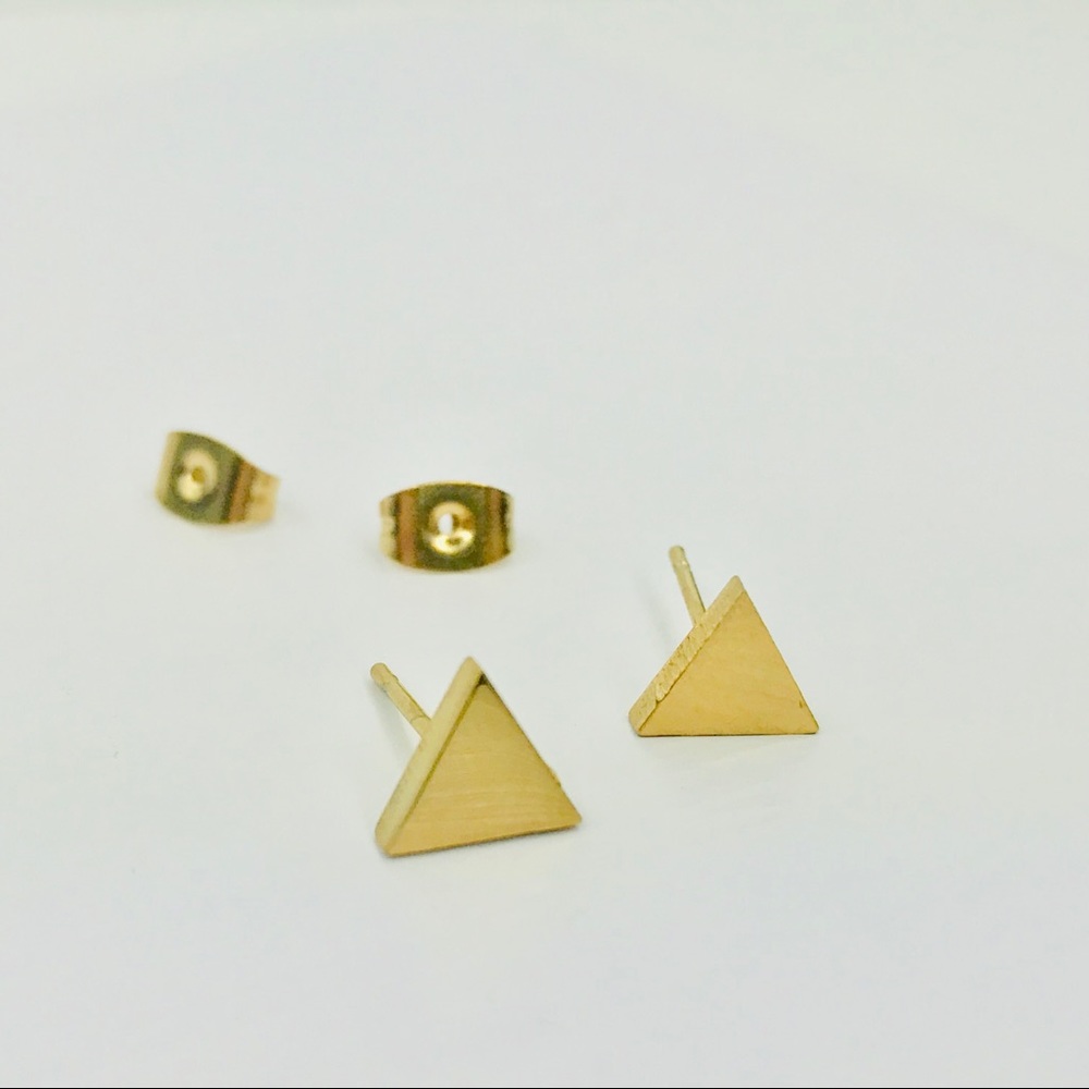 RESTOCKED Gold Triangle Studs - Picture 7 of 8